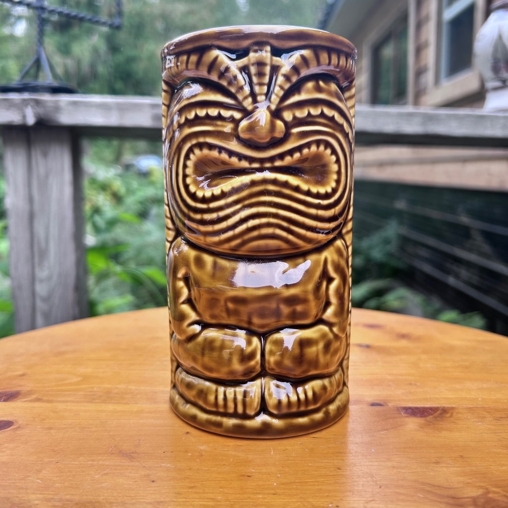 Tiki Mug Hawaii Souvenir Brown Glazed Ceramic Barware Tropical Germaine's Luau